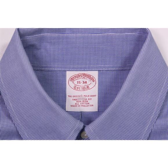 Brooks Brothers Blue/White Microcheck Non-Iron Cotton Dress Shirt (38) 15-34 - Picture 6 of 6